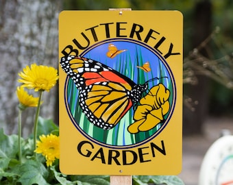 Monarch Butterfly Garden Sign, Gardening Gift for Her, Metal Outdoor Yard Sign, Pollinator Garden Sign