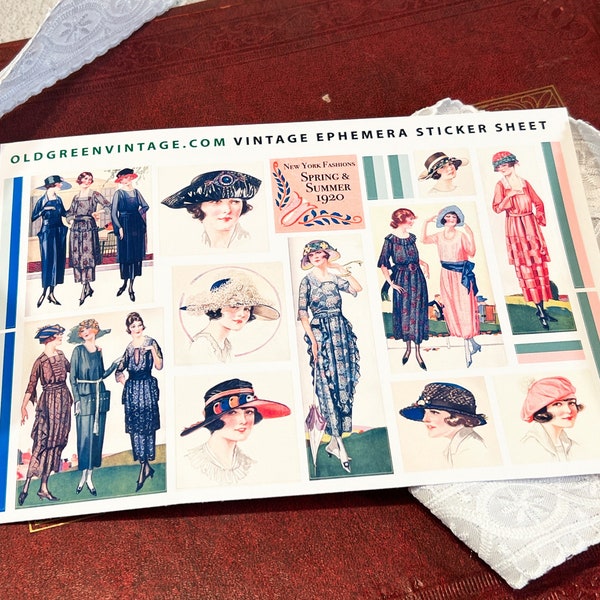 1920s Fashion Stickers - Vintage Flapper Style - Easy Peel for Scrapbook, Junk Journal, Seals - 5x8