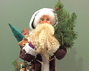 Vintage Santa Claus, Art Doll, Old World Santa, Primitive, Handmade, Center Piece, Large, 21 inches Tall,Folk Art, Papier-mâché, Wood, c1980