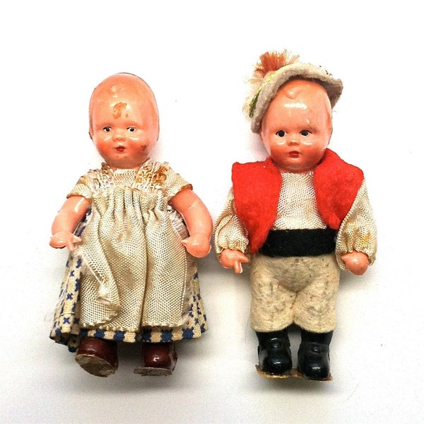 Antique Celluloid Dolls, Edi Puppen, Dutch, German, Souvenir Dolls, Boy and Girl, 1940