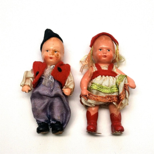 Antique Celluloid German Dolls, Edi Puppen, Dutch, German, Dolls, Boy and Girl, 1940