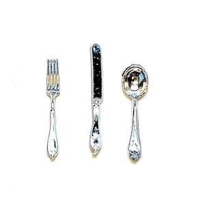 Dollhouse Chrysnbon Utensil Set, Plastic, Eating Utensils, Fork, Knife, Spoon, Miniature, Kitchen, 12 pc, 1:12 Scale, 4 place settings, #1