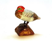 Miniature Duck Figurine, Putz Scene, Dollhouse, Pond, Bird, Fowl, Hen, Wood, Red Head Drake Duck, Hand Painted, China