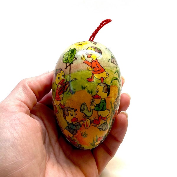 Papier-Mâché Easter Egg, Handmade in Western Germany, Baby Ducks, Flowers, Illustration, 1960