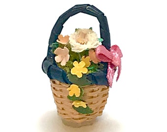 Dollhouse Flower Basket, Miniature, Potted Plants, Paper Flowers, House Plants, Miniature, Handmade, Artisan, IGMA, 1:12 Scale