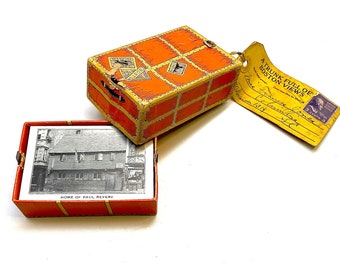 Antique Rare 1929 Souvenir Miniature A Trunk Full Of Boston Views, Luggage, Trunk, Paper, 20 Photos of Attractions