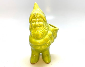 Gnome Vase, Figurine, Planter, Ceramic, Pottery, Lucky Leprechaun, Elf with Bag, 1970