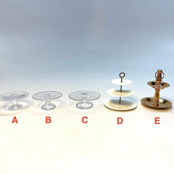 Dollhouse Cake Stands, Decorative Miniatures, Porcelain, Brass, Glass, Porcelain, Plastic, I,2 & 3 tier, 1:12 Scale