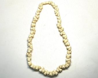 Vintage Carved Ox Bone Necklace, 18 inch, Popcorn, Carved Bone Screw Enclosure, Unique, MCM, Gift, Jewelry, 1940's