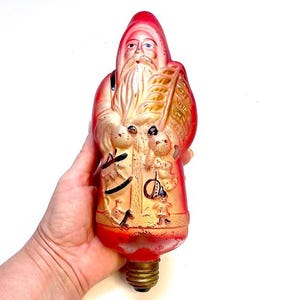 Vintage Belsnickel Santa Claus Light Bulb, Tungsten Edison 40W, Large 9 inch, Gold Christmas Tree, Figural Light Bulb, 1920, Japan, Working!