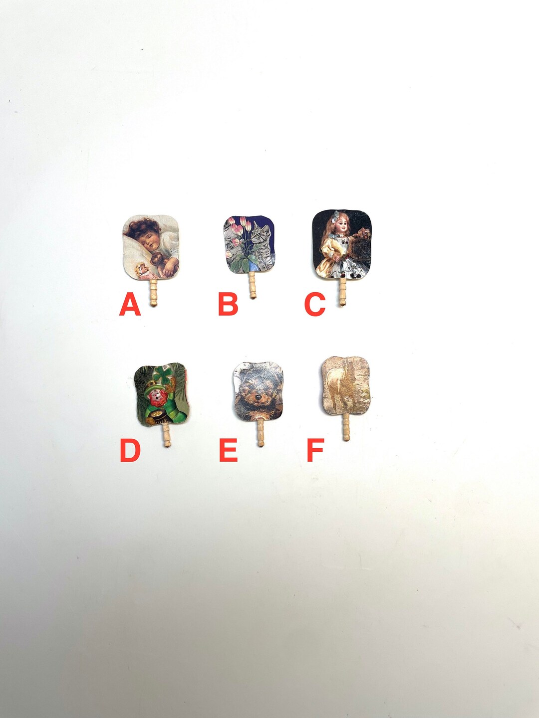 Miniature Church Fan, Dollhouse, Hand Held Paper Fan, Miniature, Hobby, Artisan, Wood Handle, 1