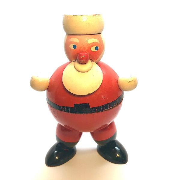 Vintage German Santa Candy Container, Wood and Card Board, Santa Claus, Austria, 1930's, RARE!