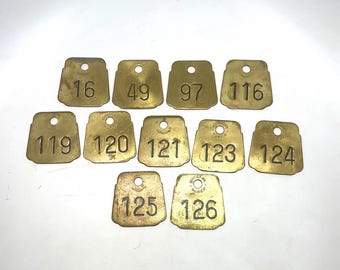 Vintage Solid Brass Cow Cattle Number Tags, Double Sided, Hasco, Newport, KY, 1950's, Price is for 1, Select Number in Variations, Rare!