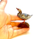 Miniature Duck Figurine, Putz Scene, Dollhouse, Pond, Bird, Fowl, Hen, Wood, Mallard Hen, Hand Painted, China