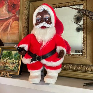 Vintage Rushton Coca Cola African American Santa Claus Doll, Plush