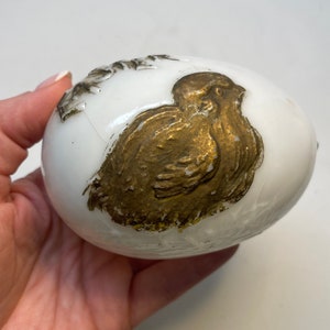 Victorian Milk Glass Easter Egg with Repoussé Chick and Words, Hand Blown, Easter Decor, 1910 image 3