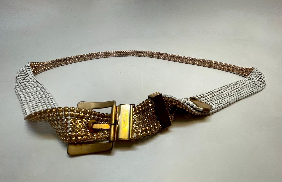 Vintage Whiting and Davis Mesh Belt, 1940's-50's, White and Gold