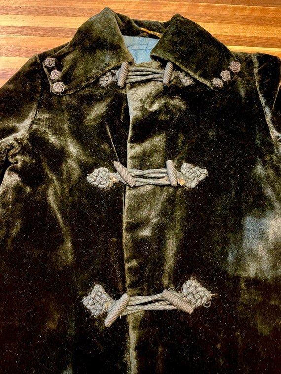 Edwardian Childs Silk Velvet Coat, Black, Blue Si… - image 5