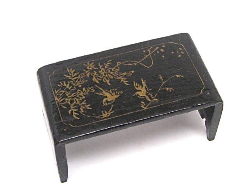 Dollhouse Asian Coffee Table Furniture Black Lacquer Painted Small Accent Chinese 1980