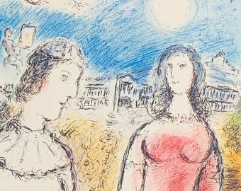 Marc CHAGALL Color Lithograph LIMITED Ed. "Le couple..." Arches w/ Custom FRAME