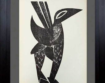 Hap Grieshaber ORIGINAL Woodcut, (Bird) 1964 w/Archival Frame