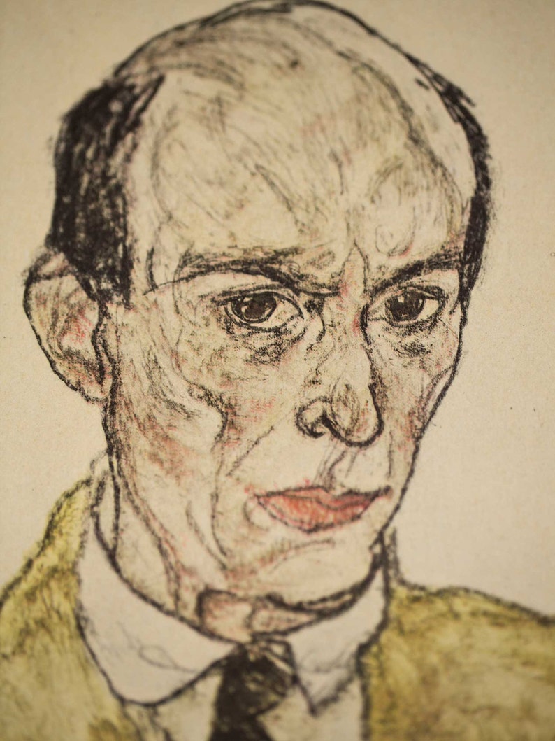 Egon SCHIELE Lithograph Signed ed LTD Ed Portrait Arnold Schonberg 1917 image 1