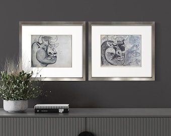 Pablo Picasso Guernica Bull Preparatory Drawings Limited Edition Lithographs Set of 2