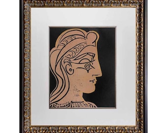 Pablo Picasso LINOGRAVURE Ltd Edition - "Tete de femme" 1959 w/Frame