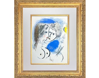 マルク・シャガール リトグラフ：花を持つ若いカップル、サイン