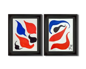 Alexander Calder Original Farblithographien 1975 Limitierte Auflage 2er Set Gerahmt