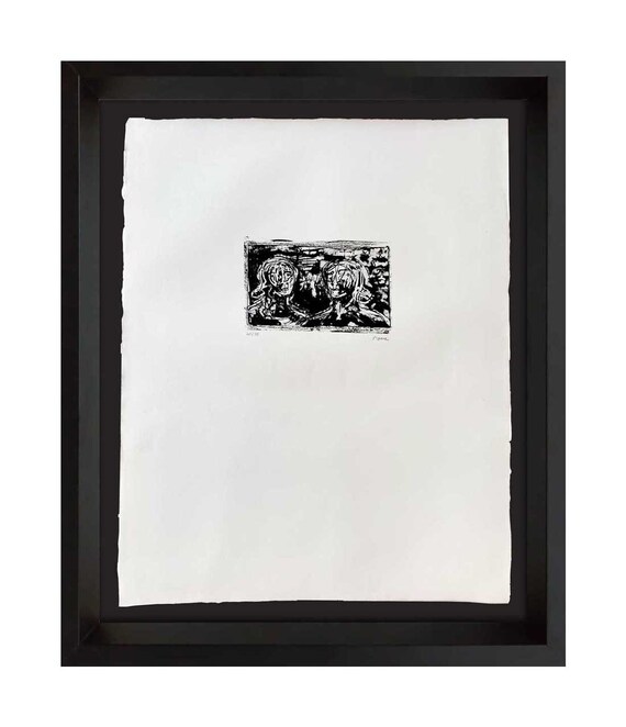 サイン入り モノクロ写真 リトグラフ（佐六R7354◇額装品【藤田