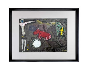 Marc Chagall Original Lithograph 1950 Framed Color Print Dreamlike Village COA