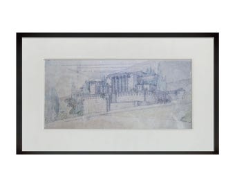 Lithographie de la maison Storer de Frank Lloyd Wright | Lithographie architecturale en édition limitée avec certificat d'authenticité encadré