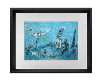 Marc CHAGALL Color Lithograph LIMITED E. no.82 ~"Painter and his..." w/FRAME