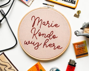 marie kondo, does it bring you joy, netflix, hoarder, thrifter, packrat, pack rat, subversive embroidery,home decor, wall decor, punny