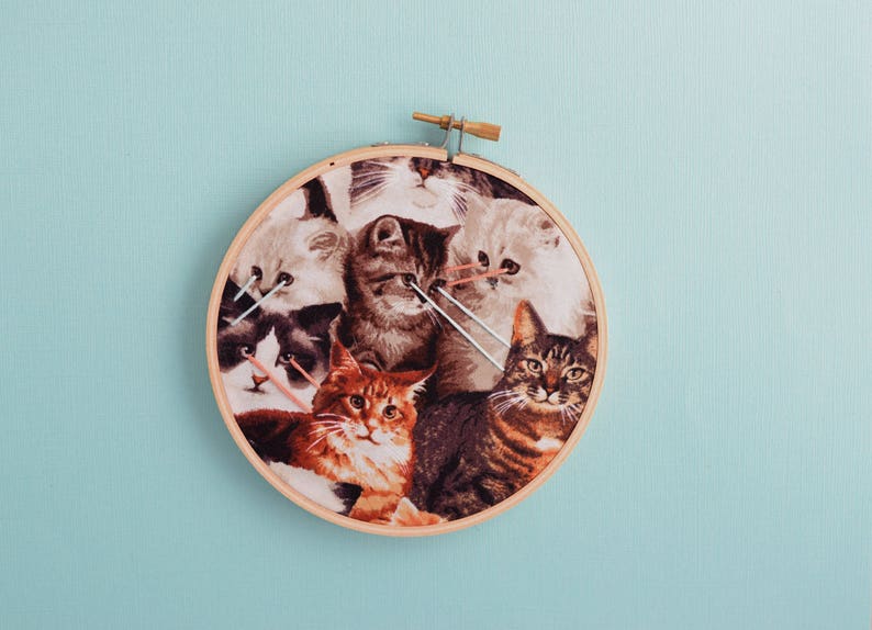 Laser Cats, Cat Fabric, Cat Cotton, Funny embroidery, Pussy Grabs Back, home decor, wall decor, living room decor image 2