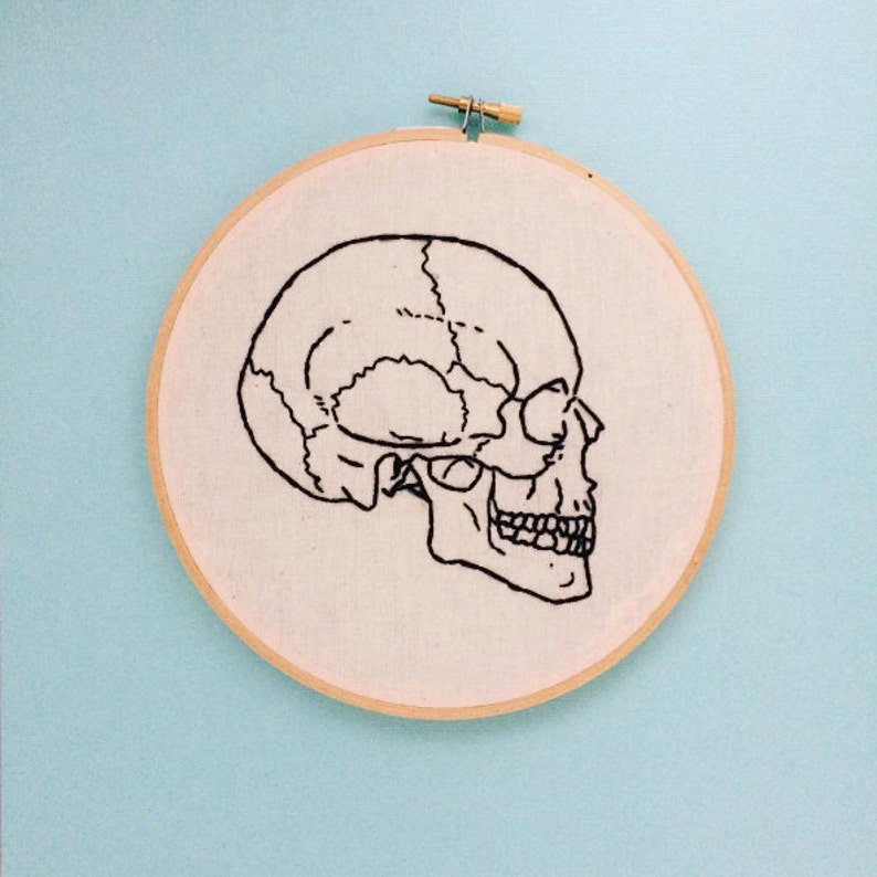 anatomically correct, skull, embroidery, medical textbook, skull diagram, science art, wall decor, skeleton, room decor, office decor, decor image 3