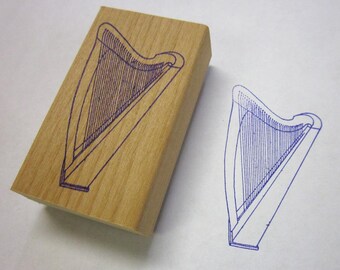 Musical Instrument Rubber Stamp - Folk Harp