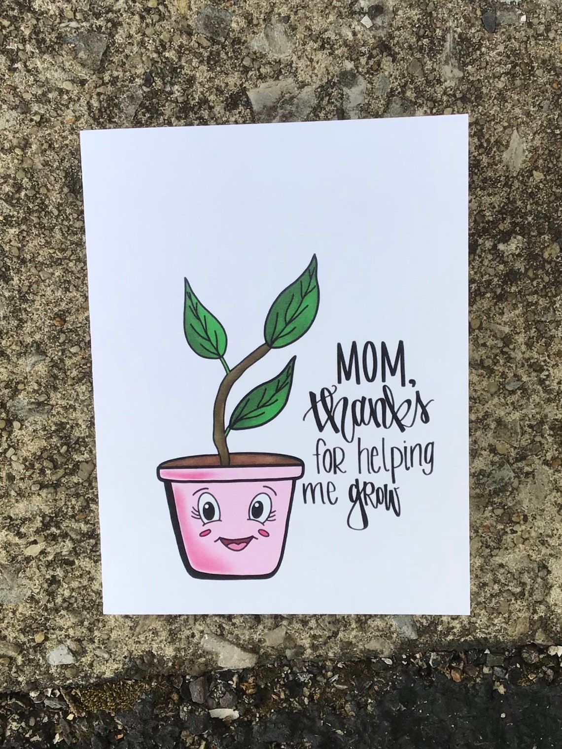Mom thanks for helping me grow greeting cardMothers day Etsy