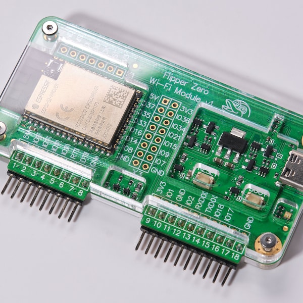 Clear Case for Flipper Zero Wi-Fi Dev Board PCB - Includes Pin Protector - Laser-Cut Transparent Acrylic Flipper Zero Wi-Fi Dev Board Case