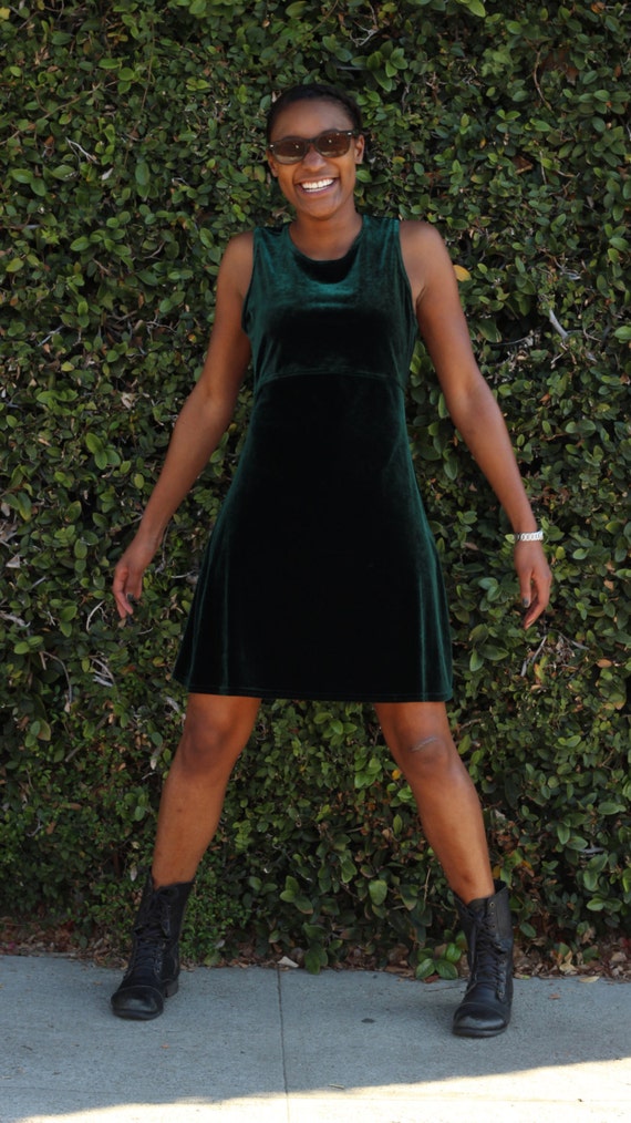 Vintage 90s Forest Green Velour Dress