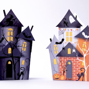 Halloween House, Spooky Haunted House paper house, luminary, candy box corn, trick or treat greeting card, decoration, party favor