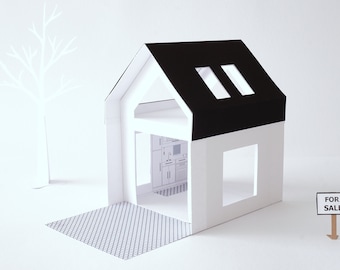 pdf svg modern dollhouse kassiia serie model 01 modern barn style holiday house paper house template