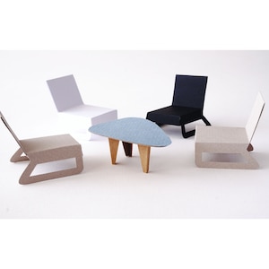 Armchairs and Coffee Table pdf template, diy, midcentury paper furniture, modern dollhouse kassiia serie model 01