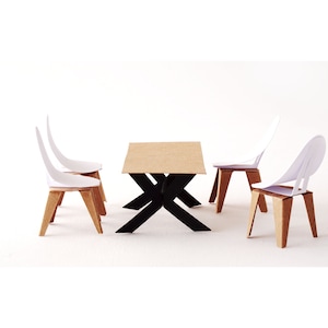 Cadeiras e mesa modelo pdf, faça você mesmo, móveis de papel de meados do século, casa de bonecas moderna série kassiia modelo 01