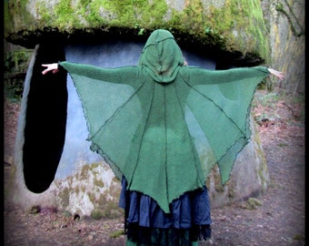 Fantasy Cloak w/ Hood, Renaissance Festival Clothing, Elven Cloak in green or black, fantasy cape, hooded cloak, Woodland Witch, cosplay