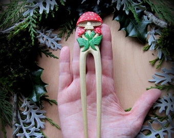 Red Mushroom hair stick ~ cottagecore Christmas gift, fairycore hair sticks ~  Fairy fantasy cosplay hair pin ~ fairytale amanita Ren Faire