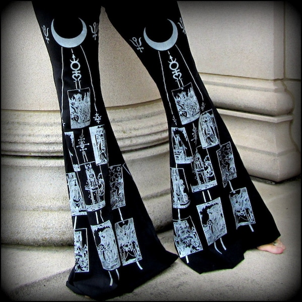 Pantalon de danse Flare Flow ~ Pantalon de carte de tarot, vêtements de sorcellerie, danse orientale cerceau de cloches sorcellerie Burning Man Festival, vêtements occultes