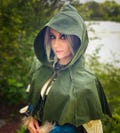 Hooded Leaf Cape - Renaissance Faire Capelet w/ Elven Woodland Style, cottagecore fairycore flair, fantasy clothing for LARP, wee cloak hood
