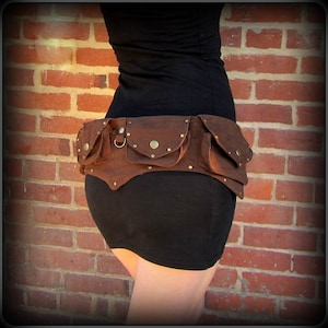 Steampunk belt bag ~ vegan canvas utility belt with pockets, hip belt bag, unisex men women, cosplay festival belt, Burning Man Pocket Belt